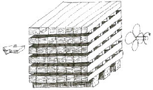 illustration of how air flows through a stack of wood in a side fan type kiln